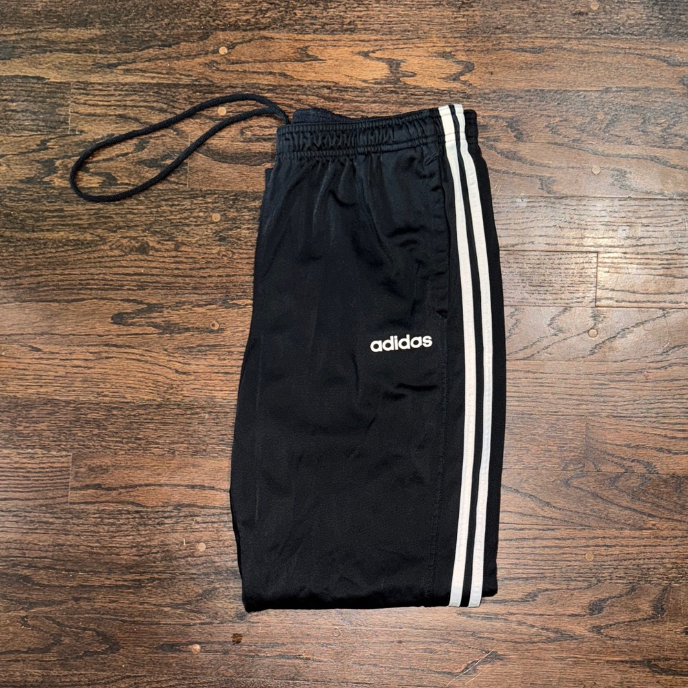 Adidas Men’s Large Black Joggers with White Stripes